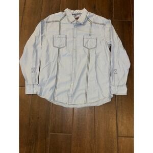 Axis LA Button Down Shirt Large Blue Striped Contrast Stitch Western Casual